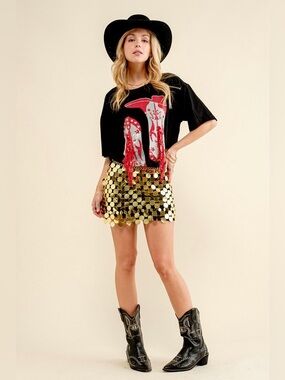 12th Tribe Gold Sequin Disc Mini Skirt